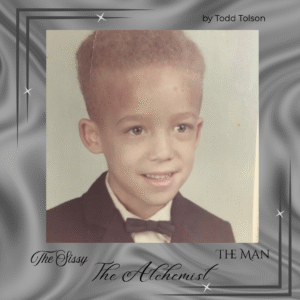 A portrait of me at five years old, dressed in a black suit and bow tie, ready for duty as a wedding burel, standing tall in my first formal attire.